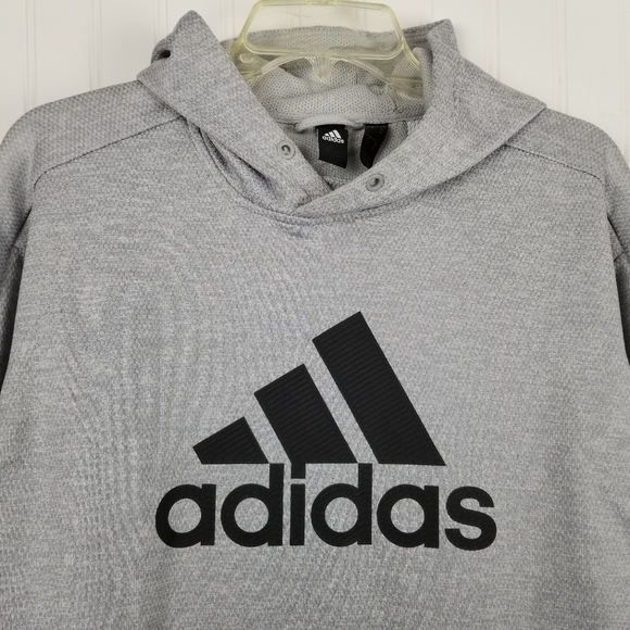 Adidas Hoodie Sweatshirt Logo Spellout Three Stripe Gray Silver Adult Medium - Picture 2 of 7